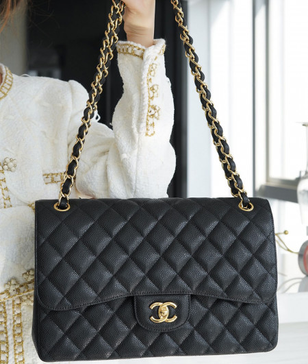 [CHANEL]샤넬 클래식 clapjumbo bag  램스킨 캐비어금장 플랩백  팬더샵