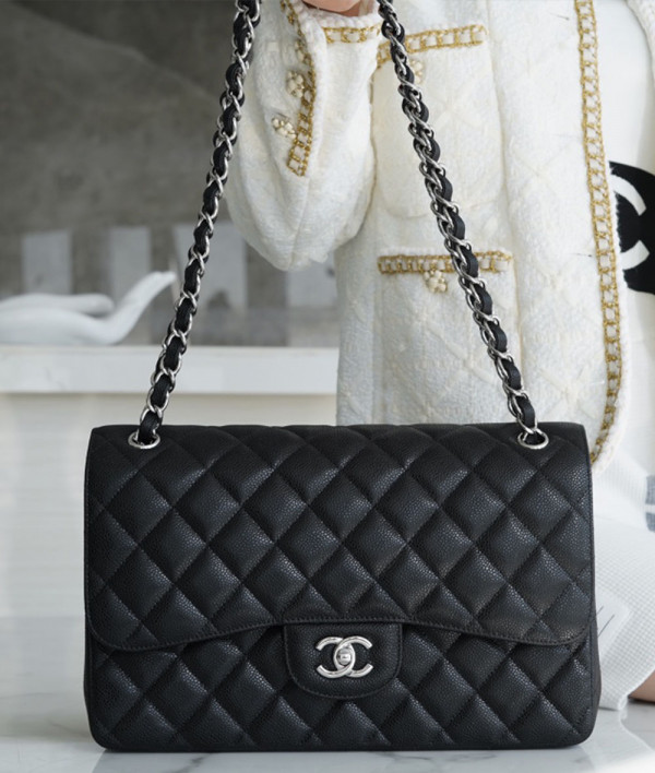 [CHANEL]샤넬 클래식 clapjumbo bag  램스킨 캐비어은장 플랩백  팬더샵