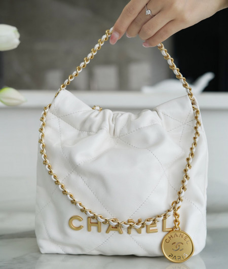 [CHANEL]샤넬 23S MINI 22bag 호보백 화이트금장 체인백 (미러급 정품가죽) 미니핸드백 팬더샵가방