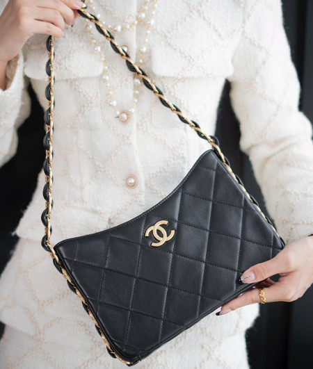 [CHANEL]샤넬 24k hobo bag 퀄팀금장 블랙 빈티지 토트백 클래식 체인호보백 팬더샵가방