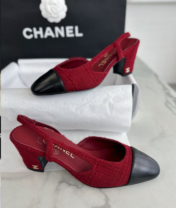 [CHANEL]샤넬23K shoes 미드힐펌프스 플랫 신상 슈즈 프린티드 cc로고 레드 여성힐 팬더샵 신발