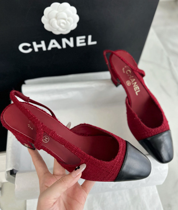 [CHANEL]샤넬23K shoes 미드힐펌프스 플랫 신상 슈즈 프린티드 cc로고 레드 여성힐 팬더샵 신발